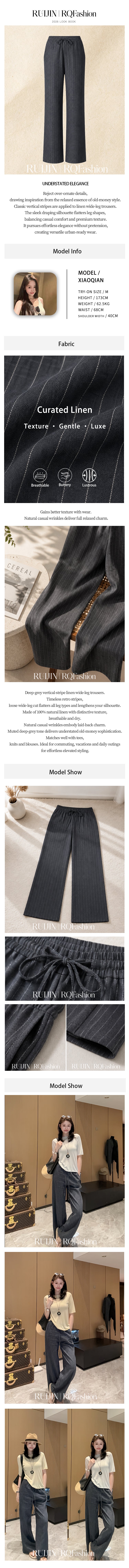 Relaxed Wide-Leg Striped Pants with French Ease – look