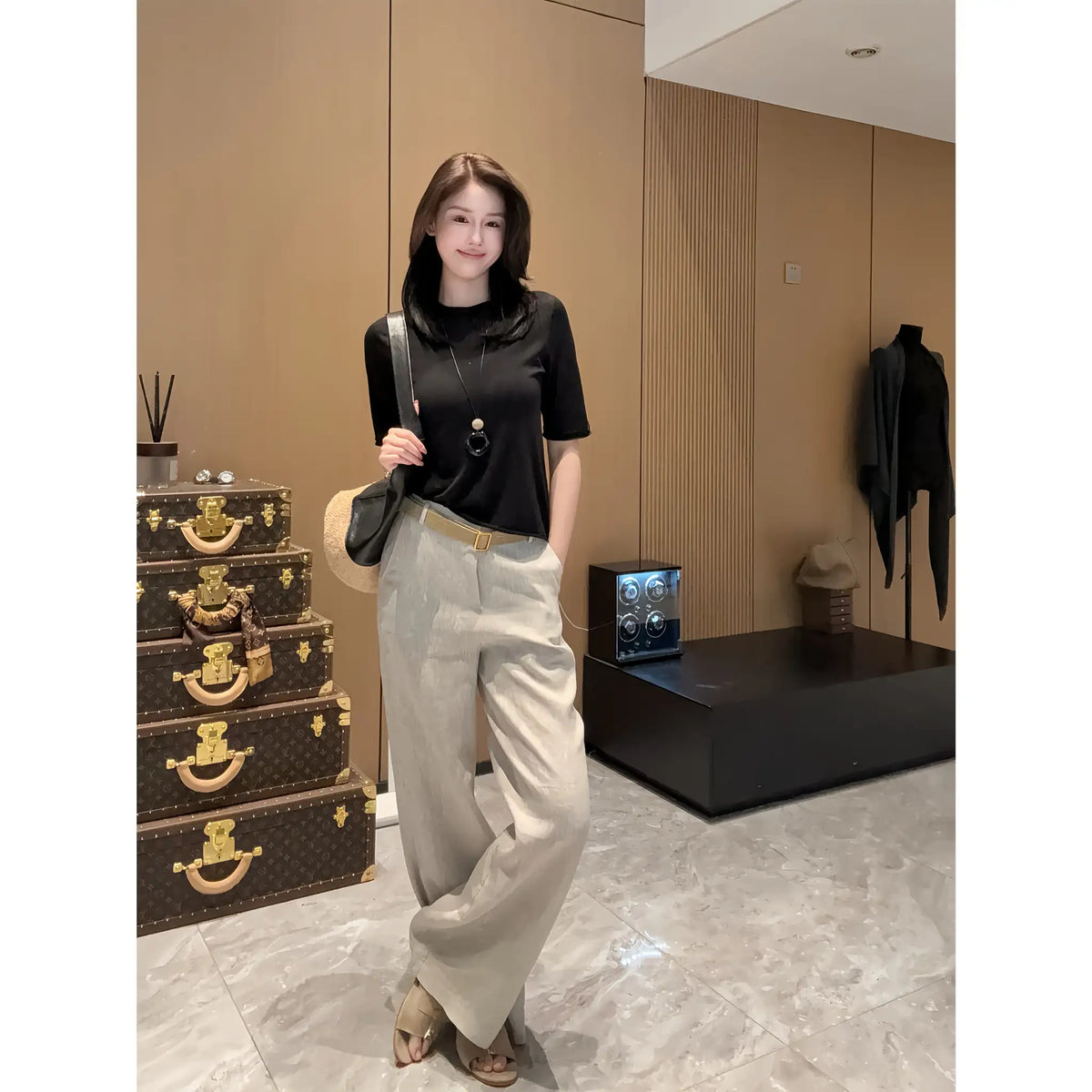 High-Waist Straight-Leg Pants, Relaxed Proportion