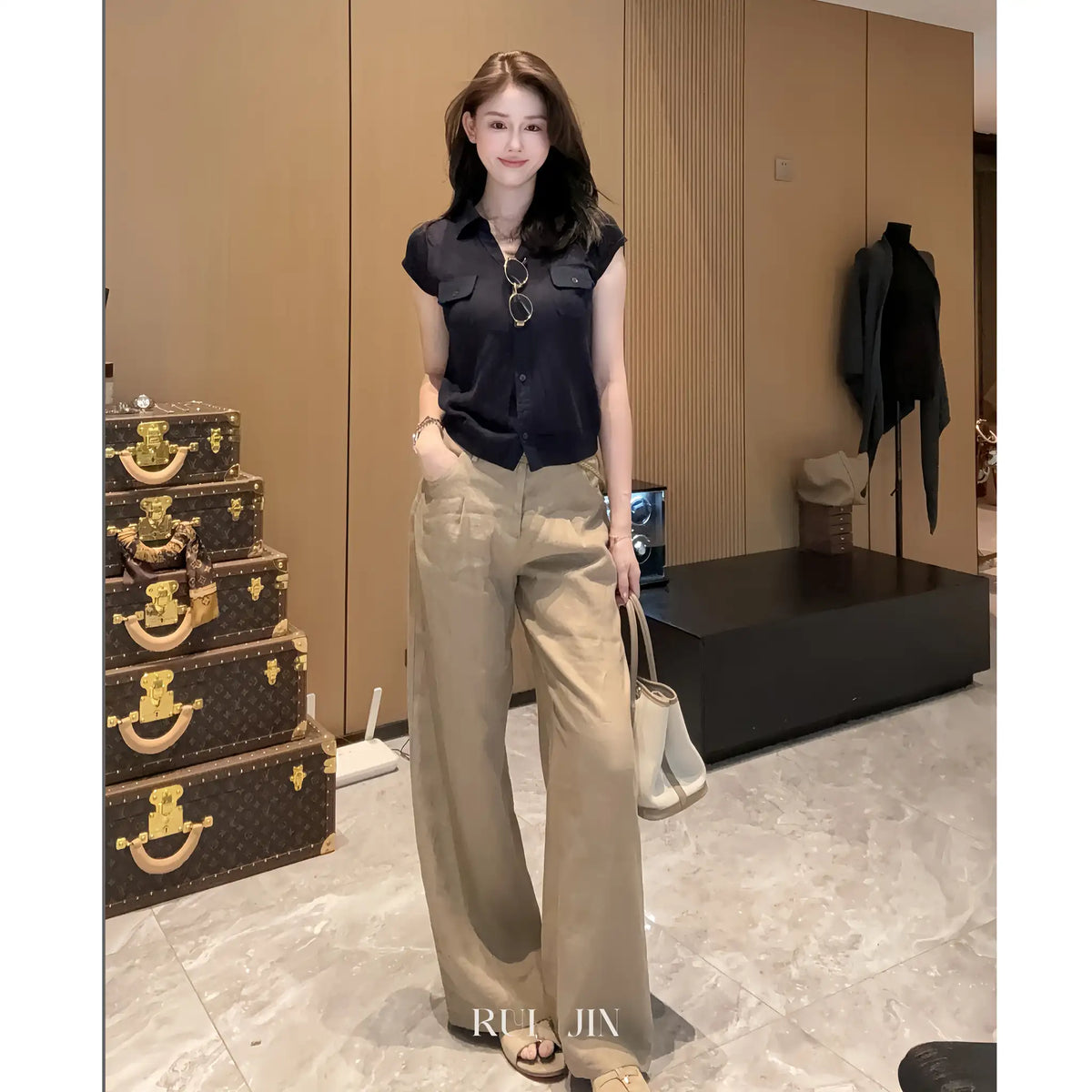 High-Waist Wide-Leg Pants with Fluid Drape
