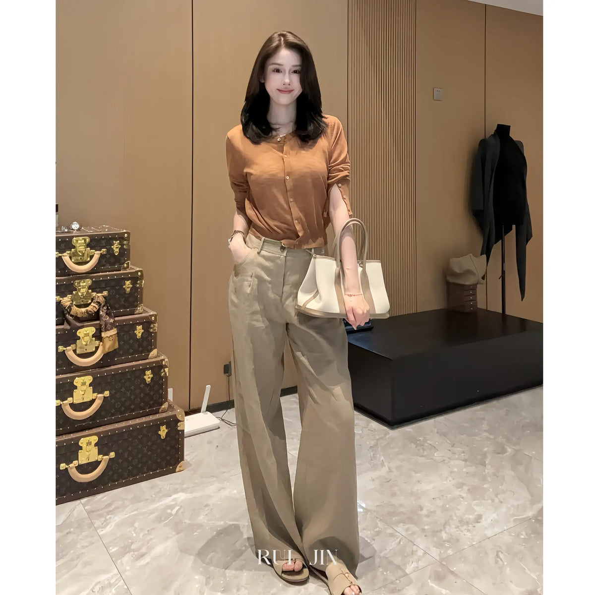 High-Waist Wide-Leg Pants with Fluid Drape