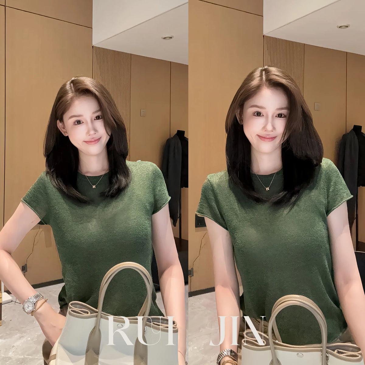 Matte-Texture Short-Sleeve Knit Top for Workwear