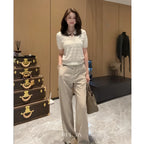 Striped Polo-Collar Knit Top for Summer Workwear