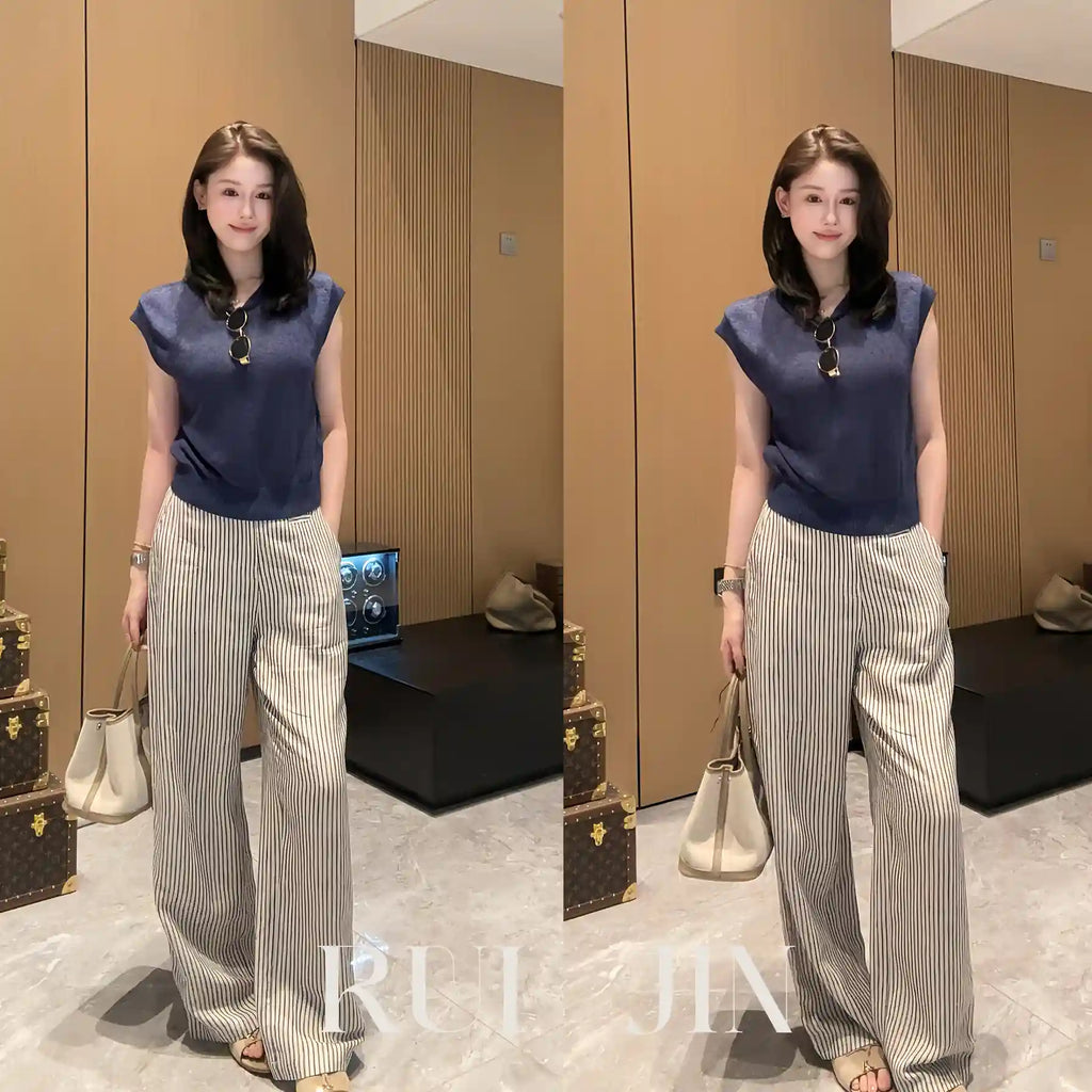 Relaxed Striped Wide-Leg Pants with High Waist