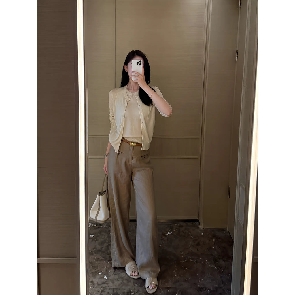 High-Waist Straight-Leg Trousers with Pockets