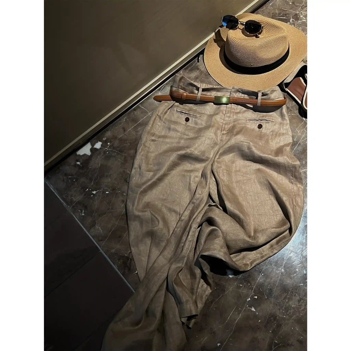 High-Waist Straight-Leg Trousers with Pockets