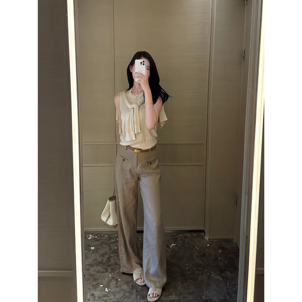 High-Waist Straight-Leg Trousers with Pockets