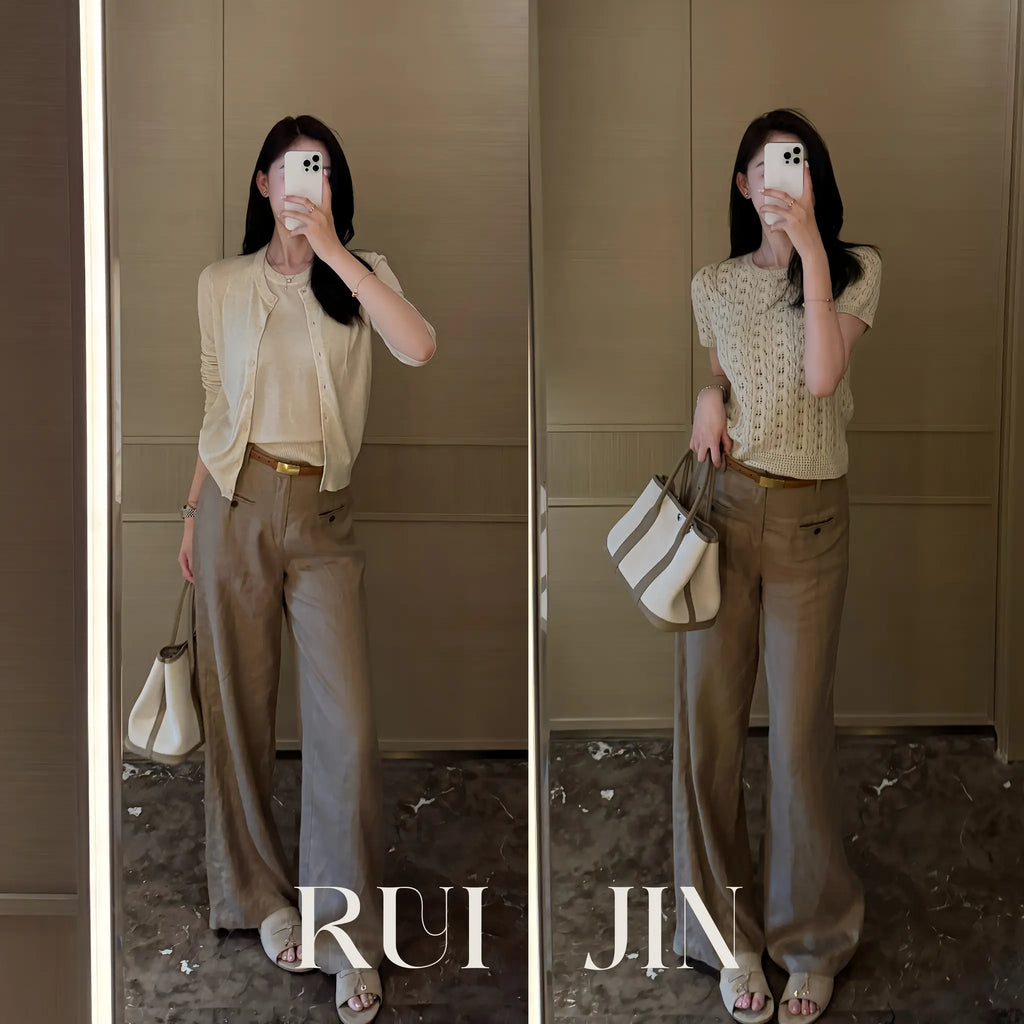 High-Waist Straight-Leg Trousers with Pockets