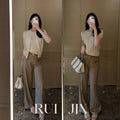 High-Waist Straight-Leg Trousers with Pockets