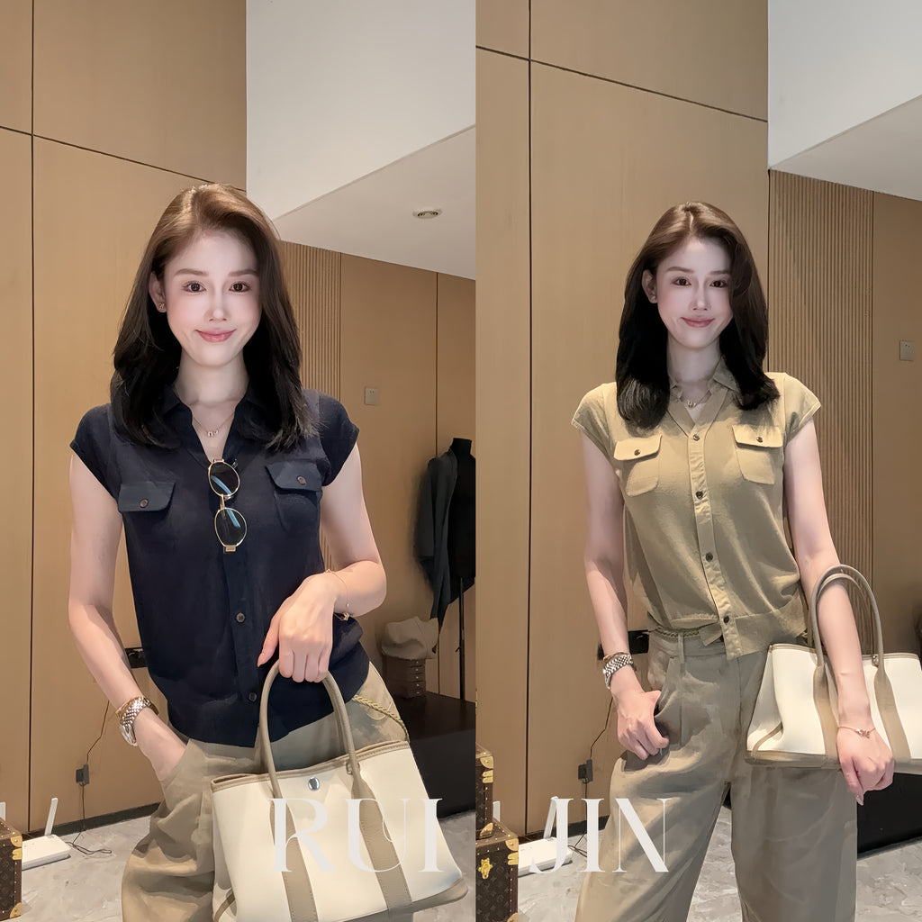 Single-Breasted Polo-Collar Knit Cardigan