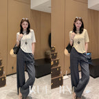 Relaxed Wide-Leg Striped Pants with French Ease